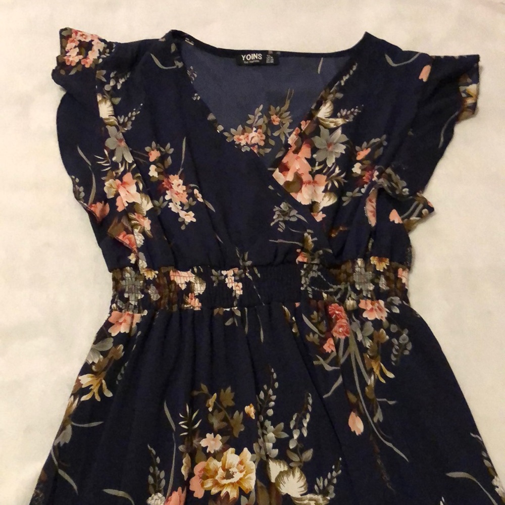 Yoins | Dark Blue Pink Floral Dress | Size 1XL